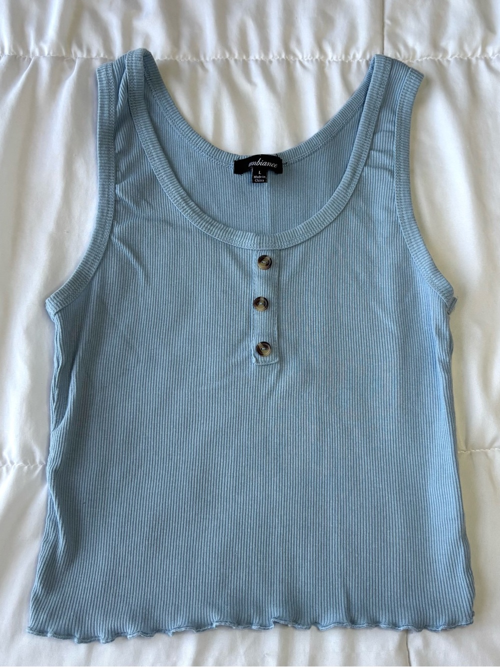 Ambiance Light Blue Ribbed Tank with Button Front
